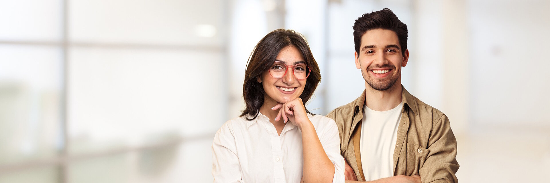 Cover picture for the student section with a male and female student