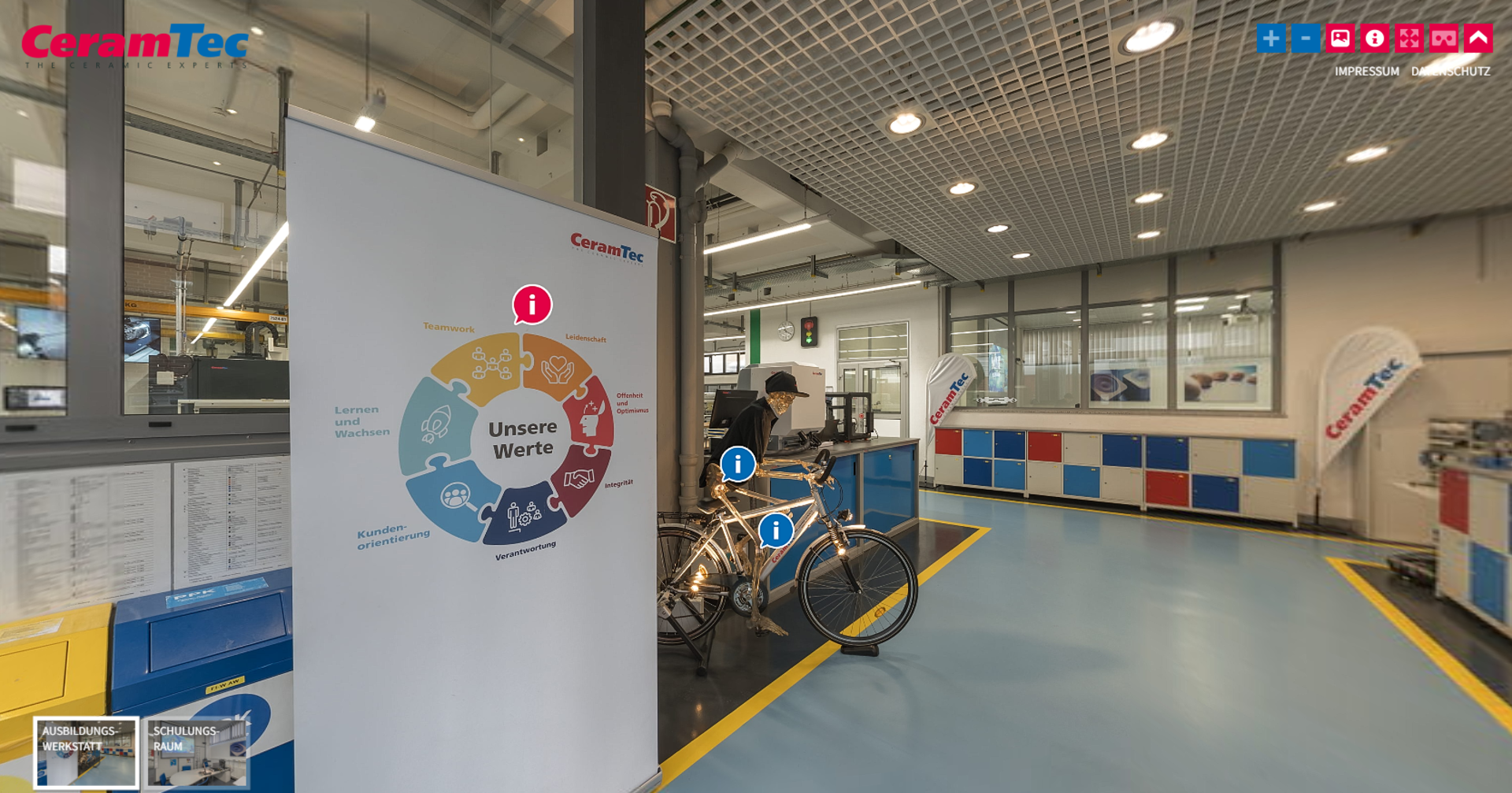 Vorschaubild zum 360-Grad-Rundgang durch die Ausbildungswerkstatt von CeramTec in Plochingen