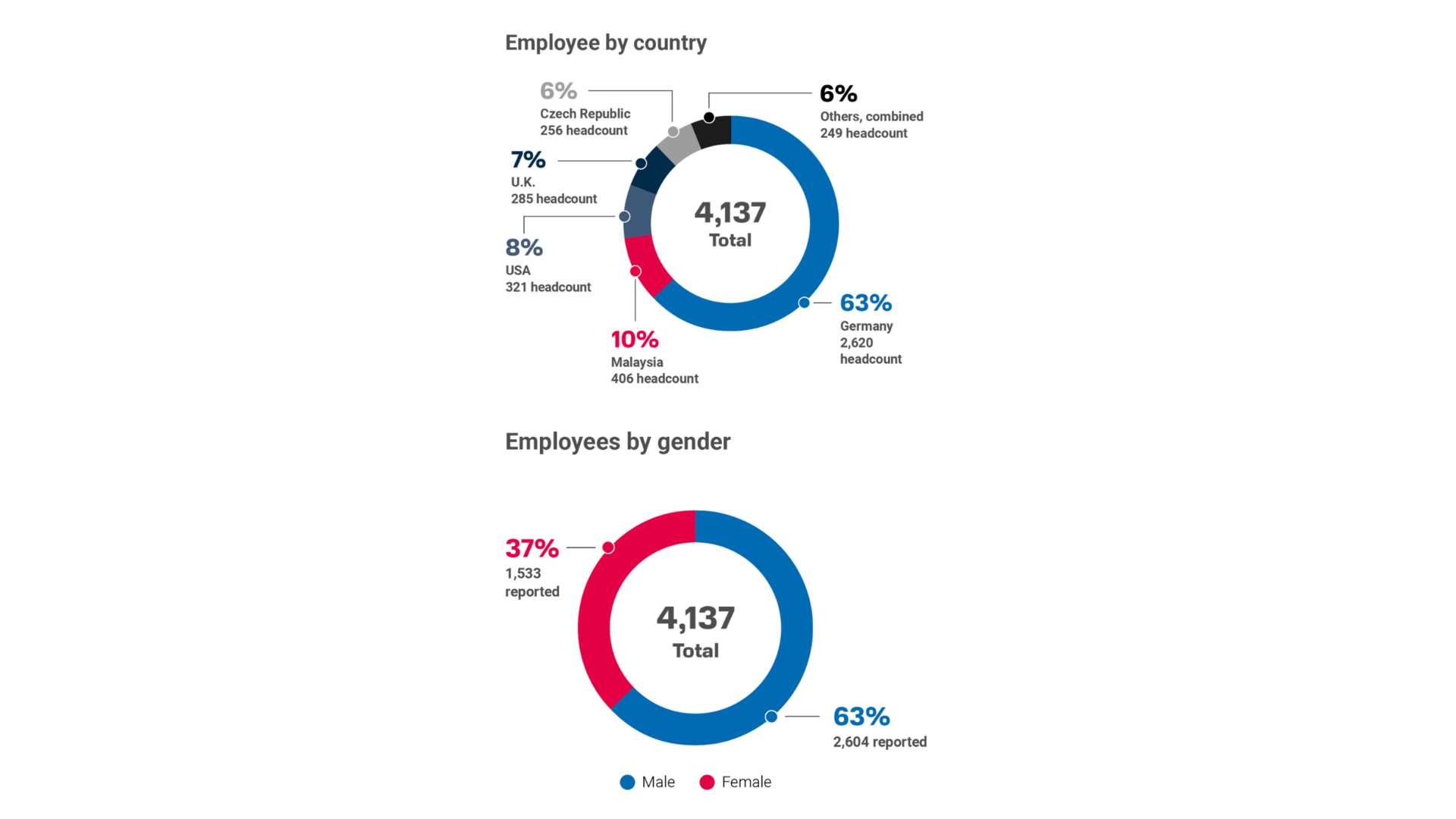 Two charts show the diversity by country and gender at CeramTec in 2024