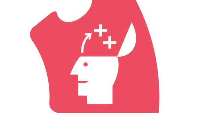 A pink puzzle piece with a man with open head on it