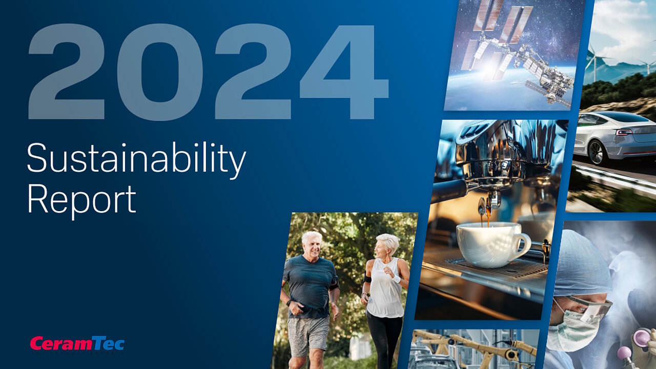 Cover image of the CeramTec Sustainability Report 2024 with an overview of the most important markets