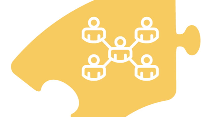 A yellow puzzle piece with a network on it